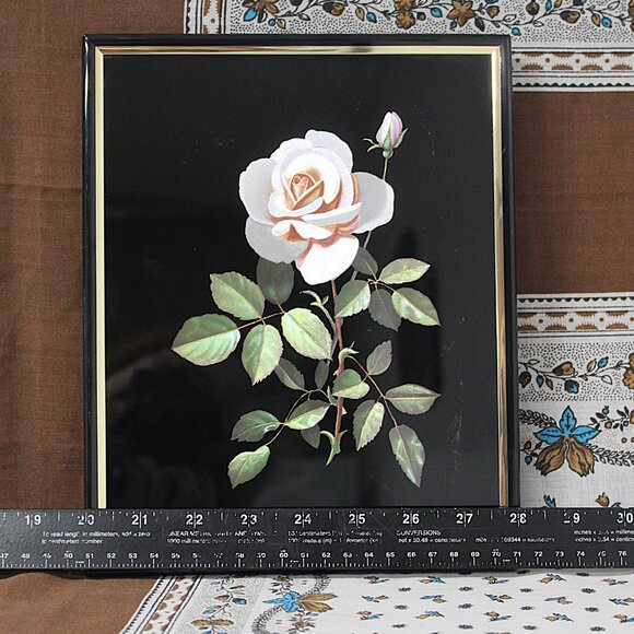 Vintage Kafka Hand-Etched Glass Art – Roses – Framed 8.5" x 11" - Picture 4 of 7